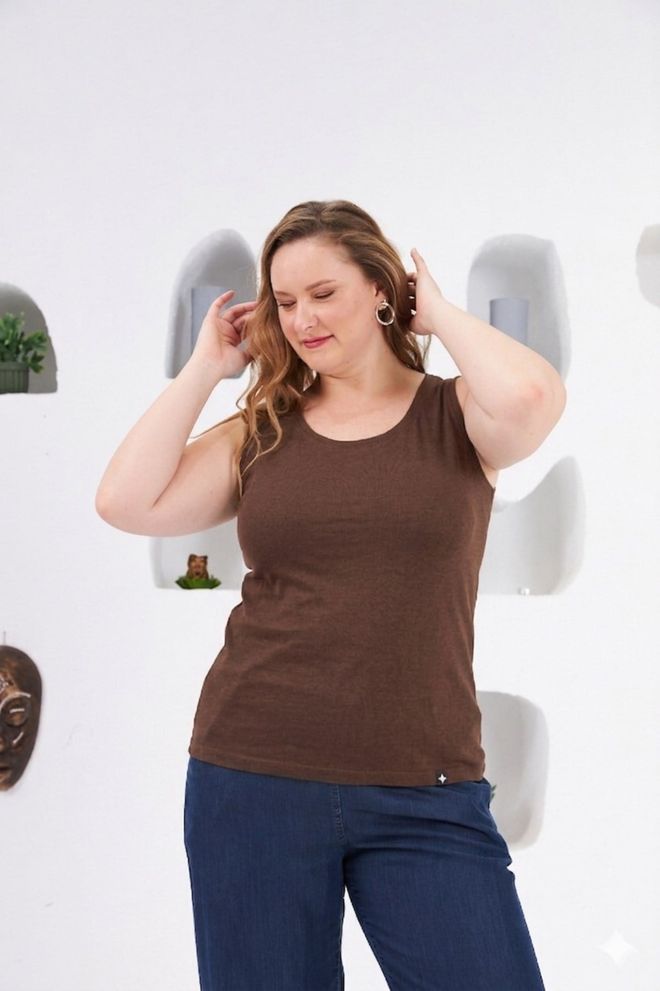 RMG Hnedá Plus Size Neformálny Tričko Veľkoobchod s oblečením Pláž