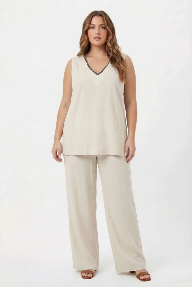 RMG Беж Комплет Плус Size Елегантан Палаццо Велепродаја одеће Плус Сизе