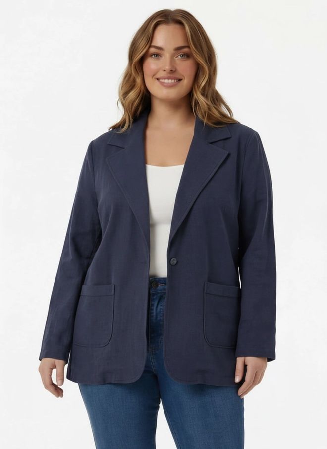 RMG Јакна Морнарско Плаво Сингле Бреастед Блазер Велепродаја одеће Плус Сизе