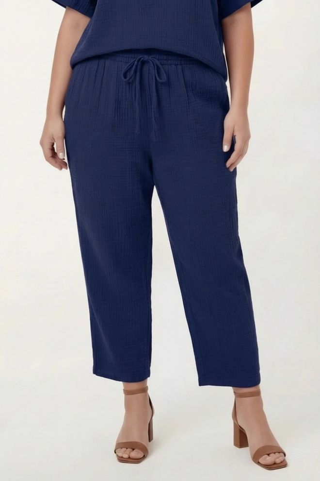 RMG Морнарско Плаве Неформалне Плус Сизе Конусне Панталоне Велепродаја одеће Плус Сизе