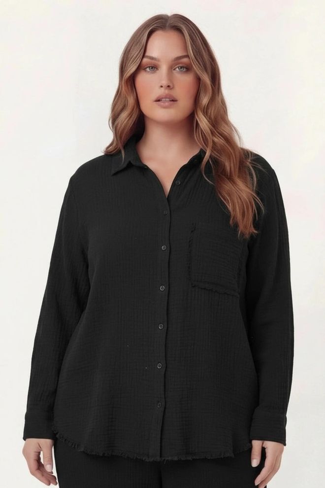 RMG Црна Неформална Елегантна Плус Сизе Кошуља Велепродаја одеће Плус Сизе