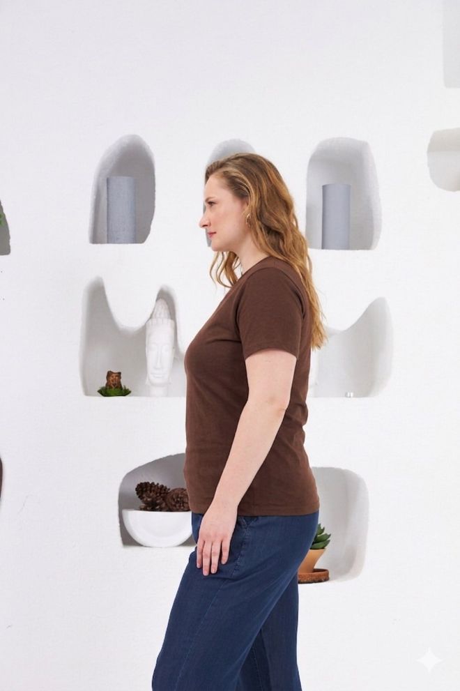 RMG Brown Casual Plus Size Tshirt With V Neck Wholesale Clothing 1