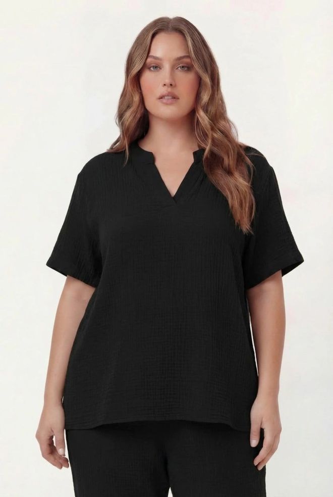 RMG Црна Блуза Плус Сизе Неформалан Скроман Велепродаја одеће Плус Сизе