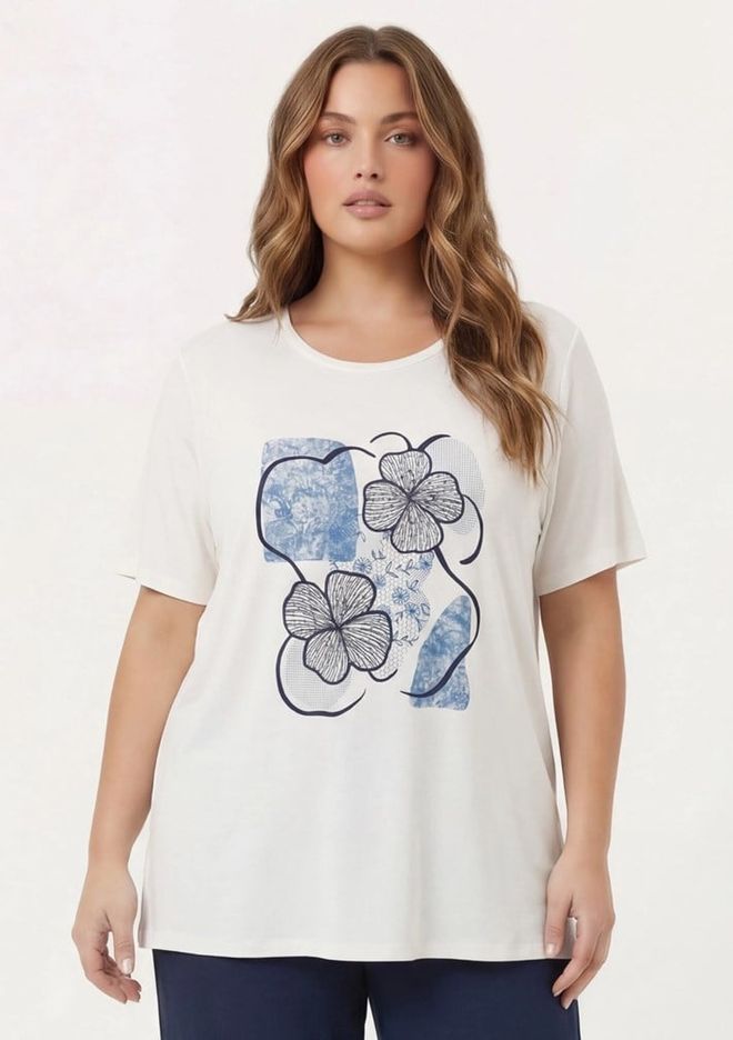 RMG Белый Плюс Размер Повседневный Футболка С Цветочным Узором Оптовая продажа одежды Плюс Размер
