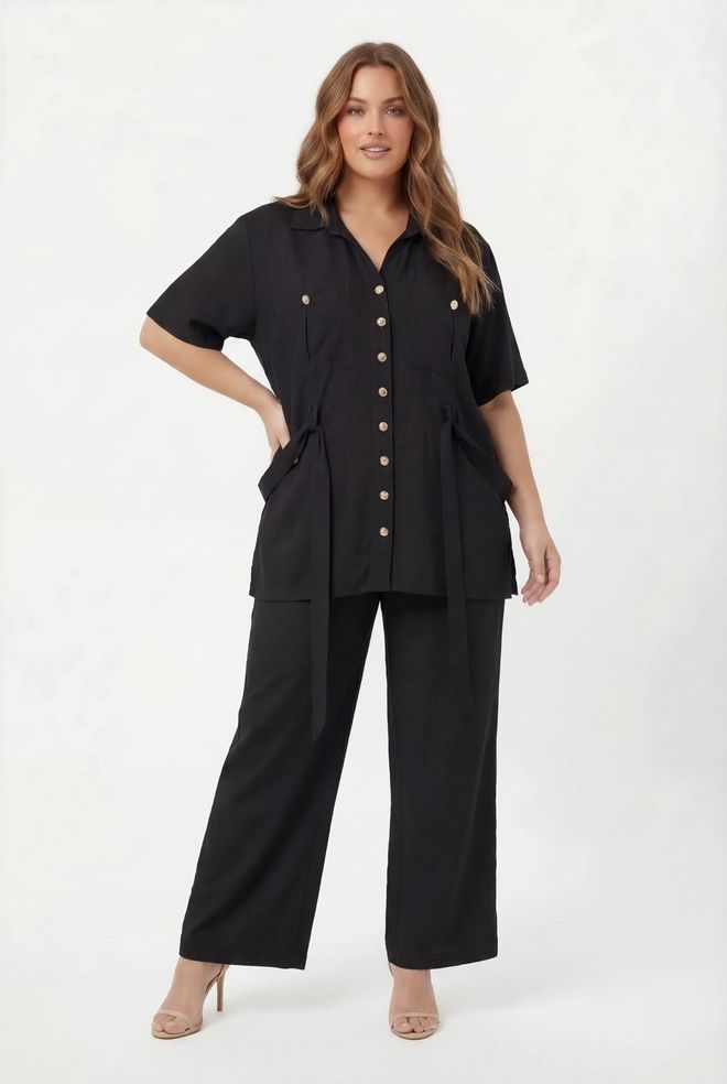 RMG Црн Елегантан Формални Комплет Са Палаззо Панталонама Велепродаја одеће Плус Сизе