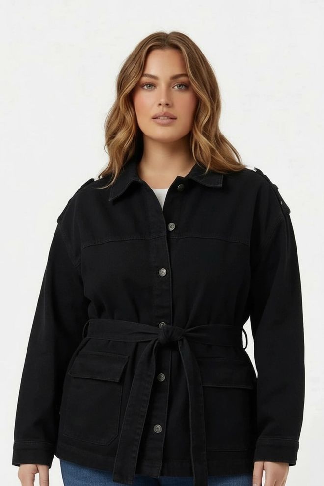 RMG Црна Неформална Јакна Мајица Плус Сајз Велепродаја одеће Плус Сизе