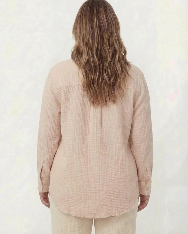 RMG Beige Casual Plus Size Shirt With Polo Neck Wholesale Clothing 5