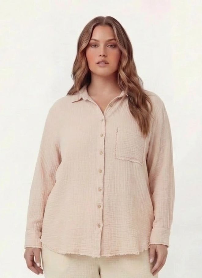 RMG Беж Неформална Кошуља Плус Size Са Рол крагном Велепродаја одеће Плус Сизе