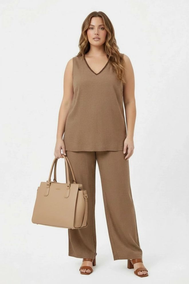 RMG Комплет Браон Скроман Плус Сизе Палацо Велепродаја одеће Плус Сизе