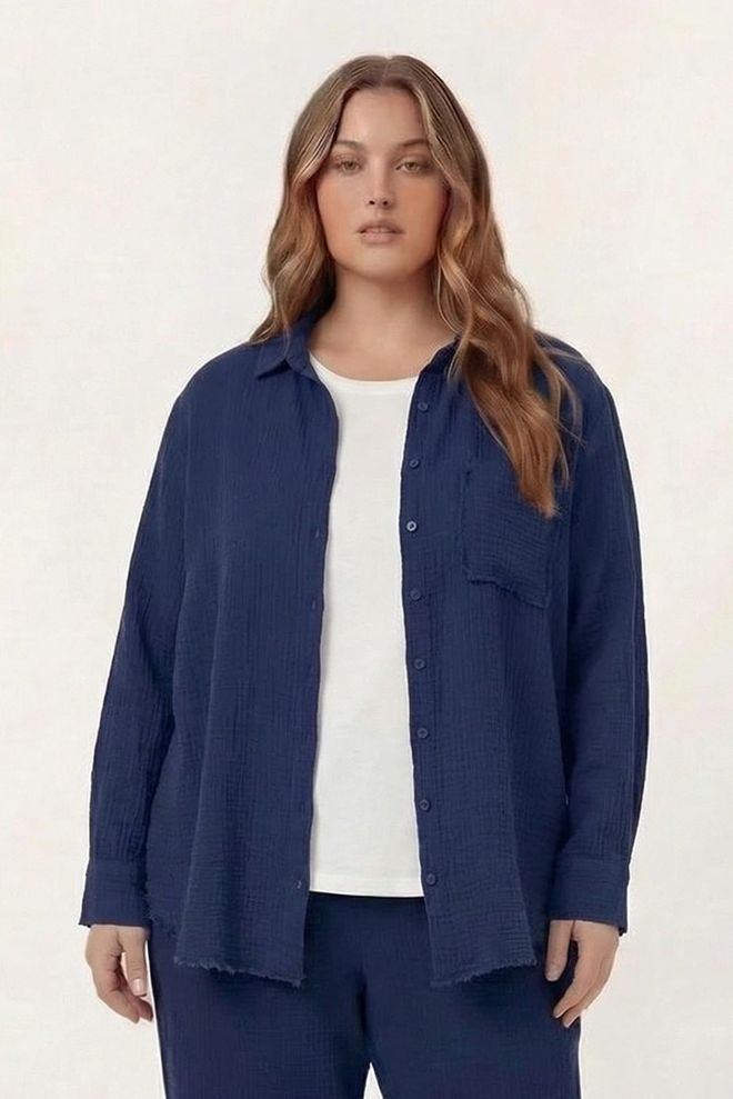 RMG Неформална Кошуља Плус Сизе Дугих Рукава Са Дугмадима Морнарско Плаве Боје Велепродаја одеће Плус Сизе