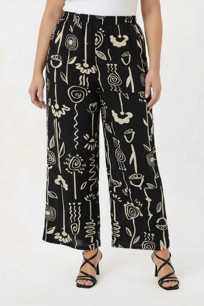 RMG Juoda Kelnės Palazzo Plati Kelnė Aukšta Liemuo Geometrinės Didmeninė prekyba drabužiais Mokyklos šventė