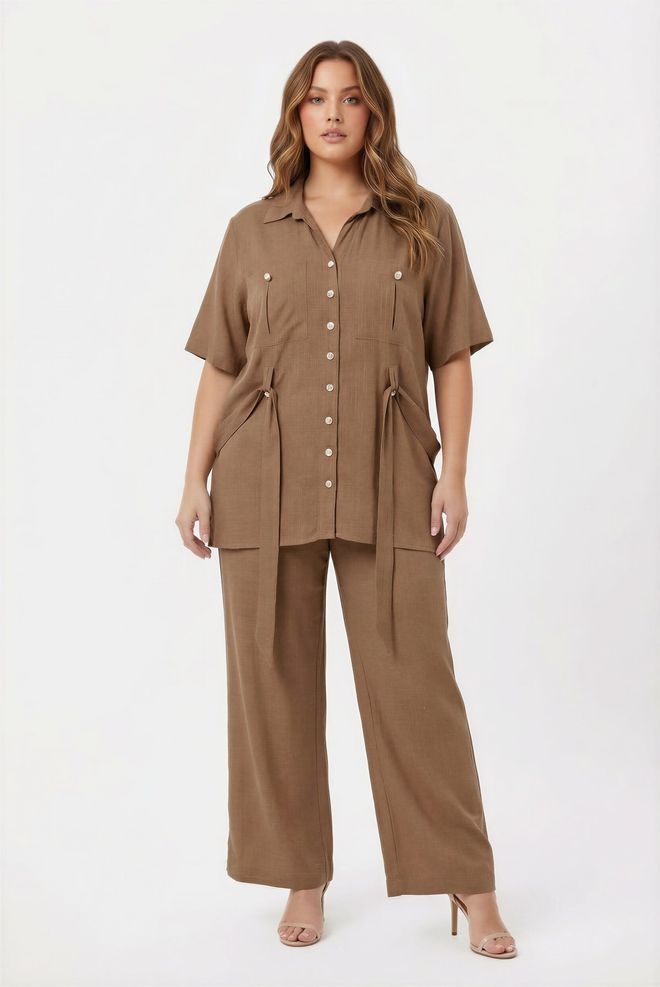 RMG Комплет Браон Елегантан Кежуал Плус Сизе Палаззо Панталоне Велепродаја одеће Плус Сизе