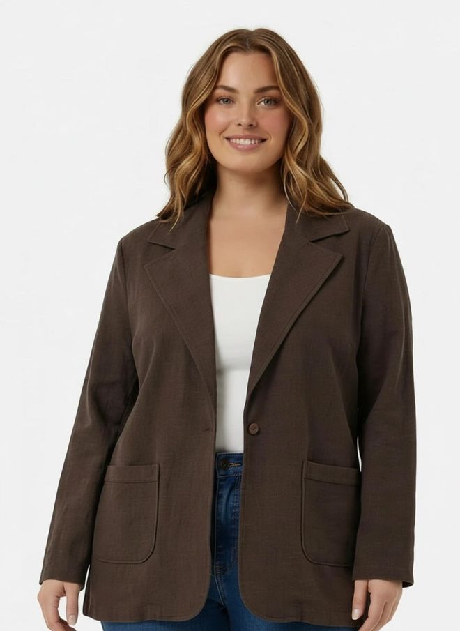 RMG Браон Сингле Бреастед Блазер Јакна Велепродаја одеће Плус Сизе