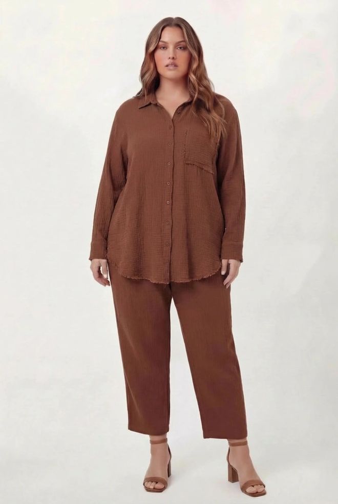 RMG Brown Casual Plus Size Shirt Wholesale Clothing Lounge