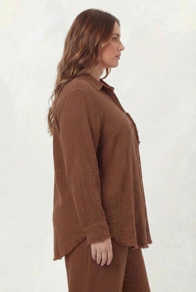 RMG Brown Casual Plus Size Shirt Wholesale Clothing 1