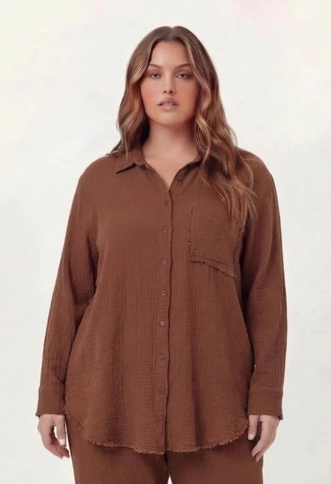 RMG Браон Неформалан Плус Сизе Кошуља Велепродаја одеће Плус Сизе