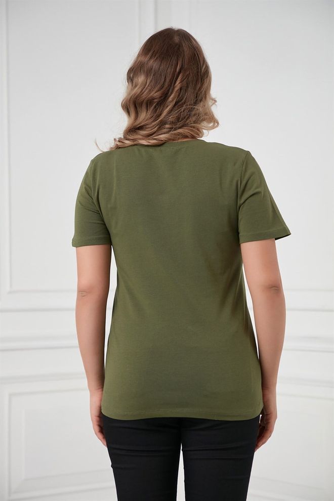 RMG Green Casual Plus Size Tshirt With V Neck Wholesale Clothing Spring