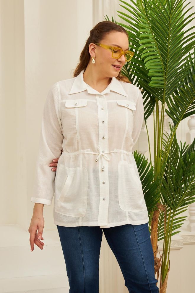 RMG Biały Casual Marynarka Jednorzędowa Kurtka Hurtowa sprzedaż odzieży Plus Size