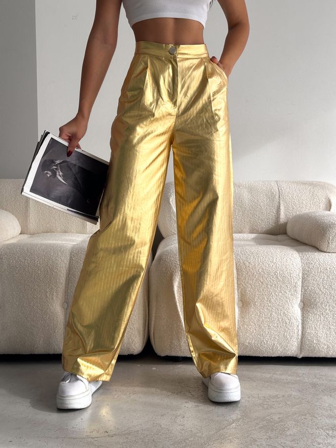 Radica Fashion Pantalones Palazzo Metalizados Dorados Ropa al por mayor Glam