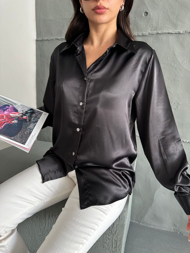 Radica Fashion Juodi Atlasiniai Negabaritinių Marškinėliai Didmeninė prekyba drabužiais Kokteilinė