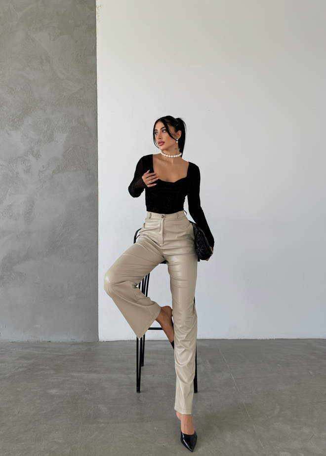 Radica Fashion Pantalón Palazzo De Cuero Beige Ropa al por mayor Casual