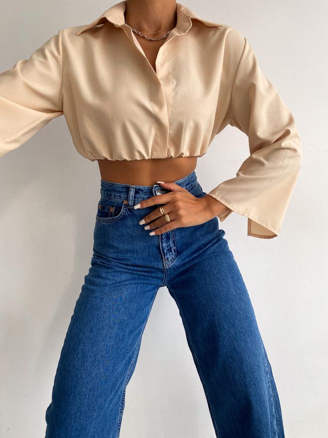 Radica Fashion Camisa Corta Con Cintura Elástica En Beige Ropa al por mayor Casual