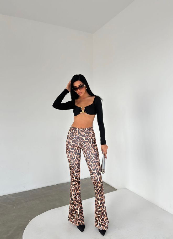 Radica Fashion Pantalones De Campana De Leopardo Oscuro Ropa al por mayor Casual