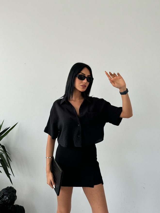 Radica Fashion Camisa Corta De Tela Tencel Negra Ropa al por mayor Casual