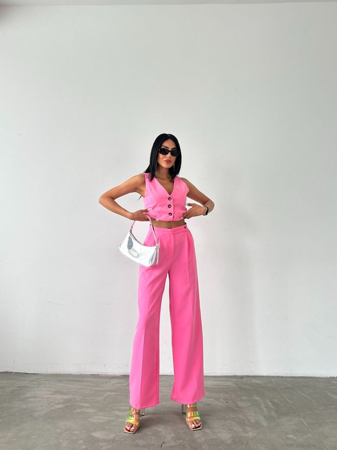 Radica Fashion Παντελόνι Atlas Palazzo Με Λεπτομέρεια Ροζ Ζώνης Χονδρικό εμπόριο ενδυμάτων Επίσημο