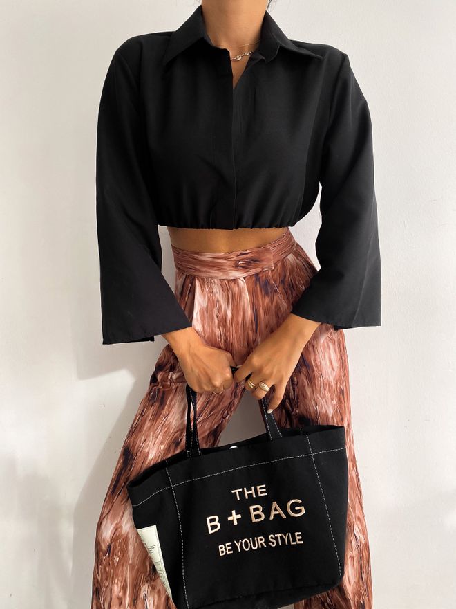 Radica Fashion Camisa Corta Con Cintura Elástica Negra Ropa al por mayor Casual