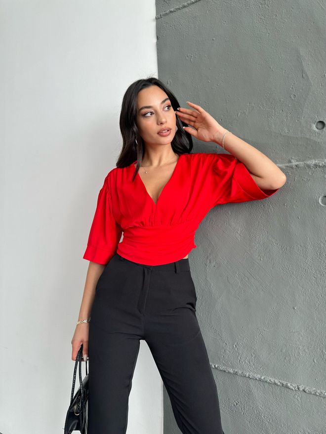 Radica Fashion Blusa Jessica Con Detalle De Cinturón Rojo Ropa al por mayor Casual