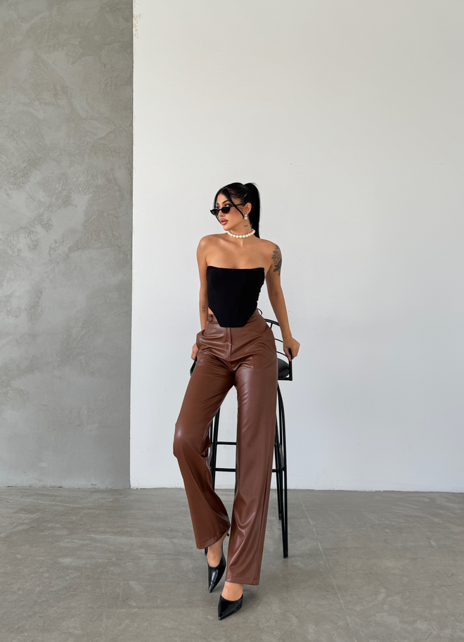Radica Fashion Pantalón De Cuero Palazzo Marrón Ropa al por mayor Casual