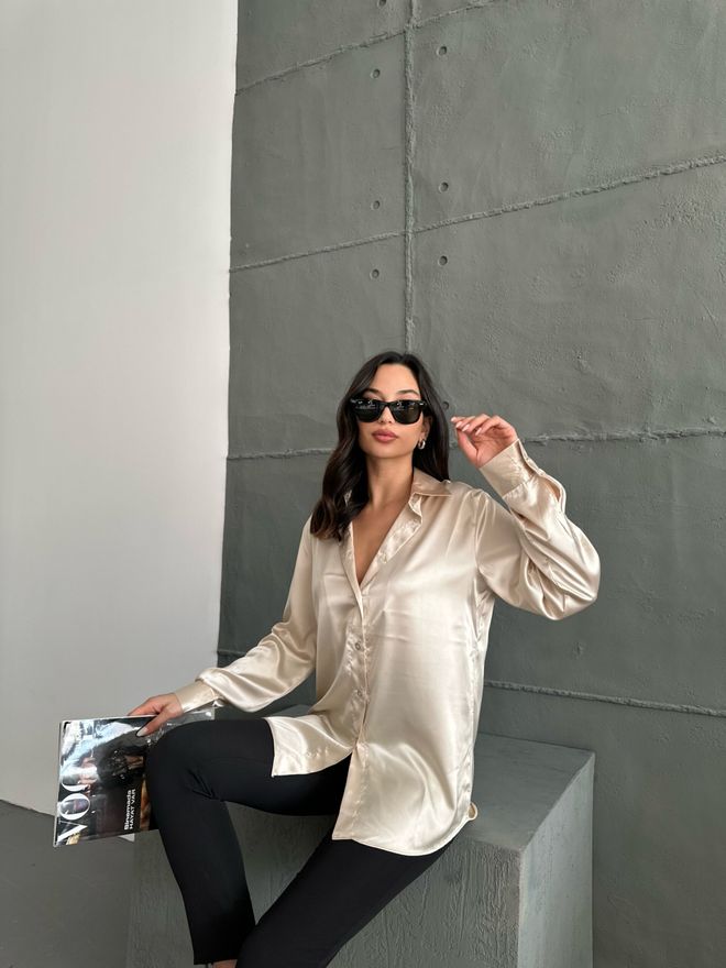Radica Fashion Beige Satin Oversize Marškinėliai Didmeninė prekyba drabužiais Kokteilinė