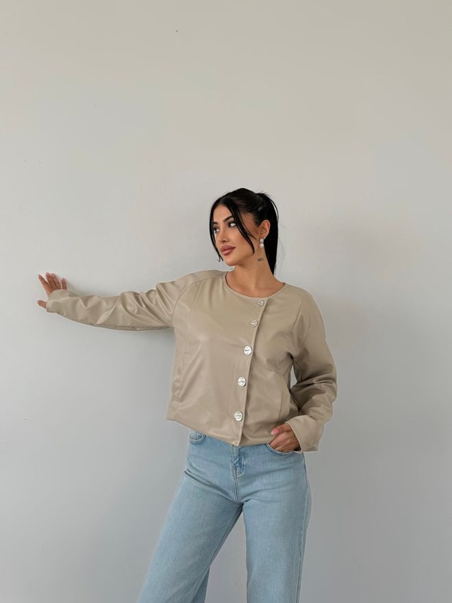 Radica Fashion Chaqueta De Cuero Cruzada En Beige Ropa al por mayor Casual