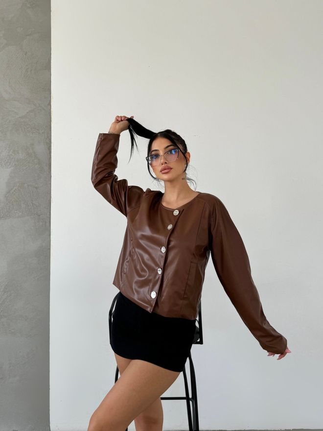 Radica Fashion Chaqueta De Cuero Cruzada Marrón Ropa al por mayor Casual