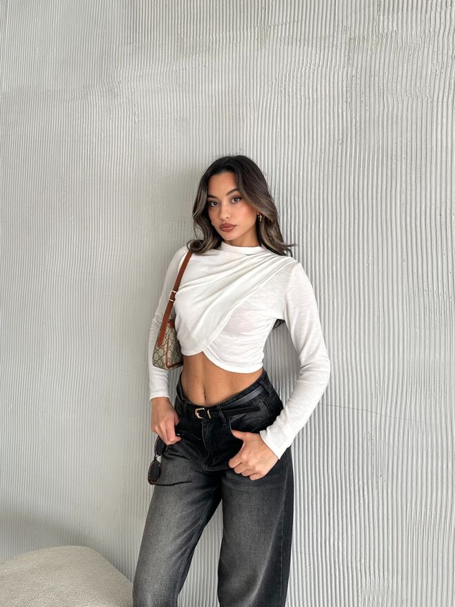 Radica Fashion Blusa Fresa Cruzada Con Hombros Fruncidos Blanca Ropa al por mayor Casual