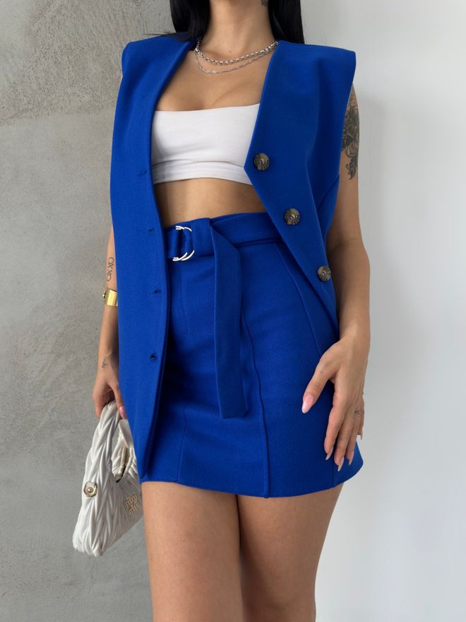 Radica Fashion Blauw Gestikte Riem Minirok Groothandel Kleding Casual