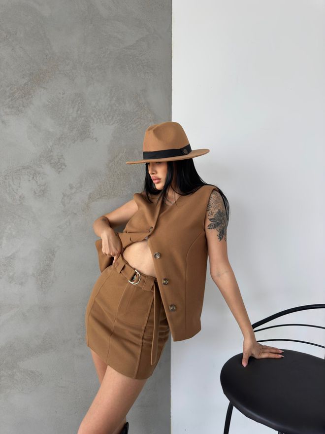 Radica Fashion Mink Gestikte Minirok Met Riem Groothandel Kleding Casual