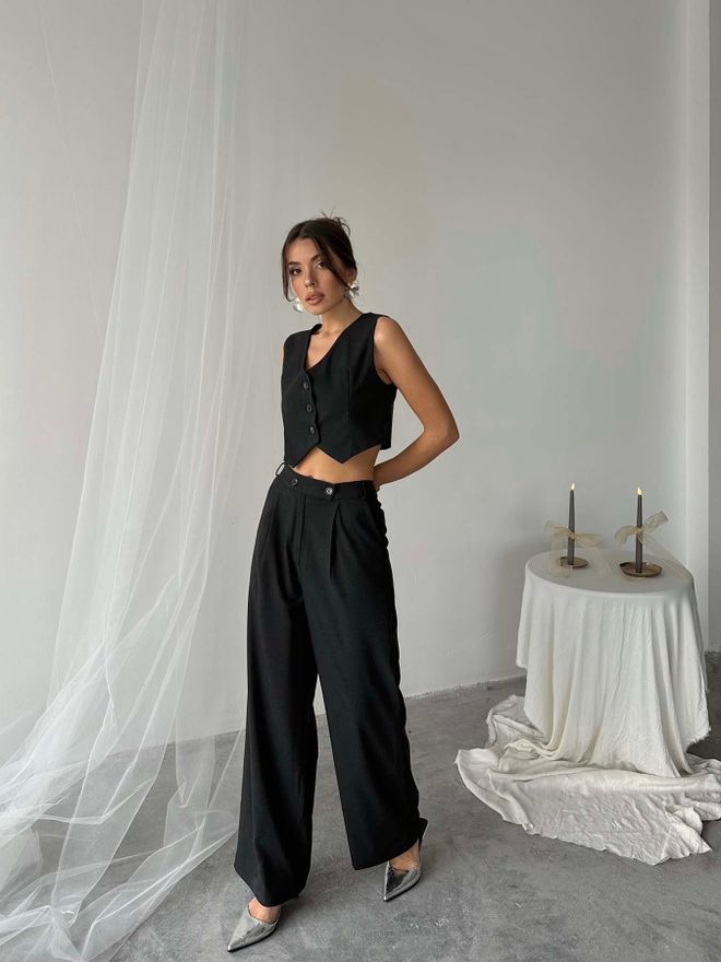 Radica Fashion Антрацитовые Брюки палаццо Из Поливискозы С Двойными Пуговицами Оптовая продажа одежды Формальный