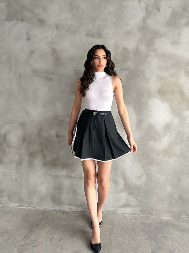 Radica Fashion Zwartpolige Rok Van Polyviscose Met Gedetailleerde Details Groothandel Kleding Formeel