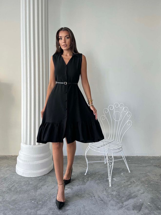 Radica Fashion Zwarte Pasvorm En Flare Knielange Jurk Groothandel Kleding Casual