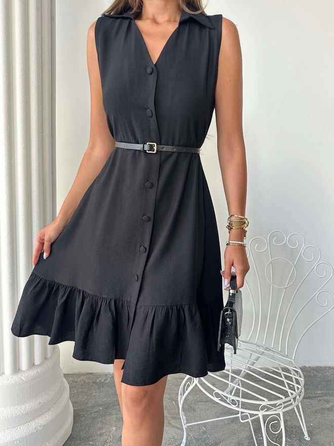 Radica Fashion فستان أسود صالح ومضيئة بطول الركبة ملابس بالجملة عمل