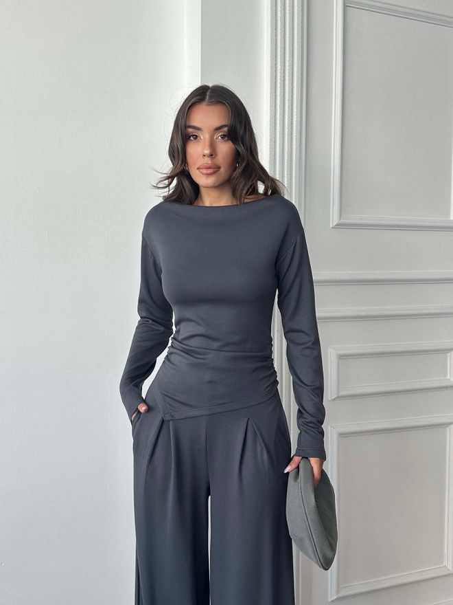 Radica Fashion Szary Elegancki Casual Komplet Z Spodniami Palazzo Hurtowa sprzedaż odzieży 1