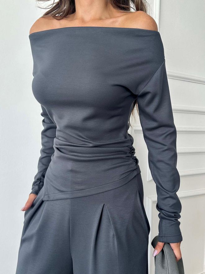 Radica Fashion Szary Elegancki Casual Komplet Z Spodniami Palazzo Hurtowa sprzedaż odzieży Praca