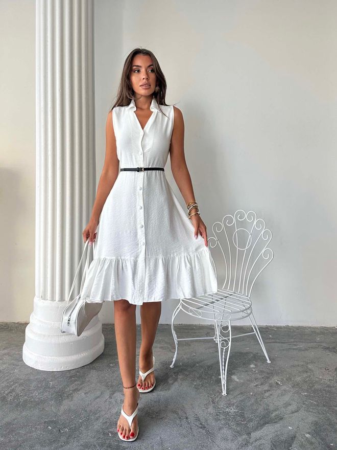 Radica Fashion Witte Mouwloze Hemd Jurk Met Geribbelde Hals Groothandel Kleding Casual