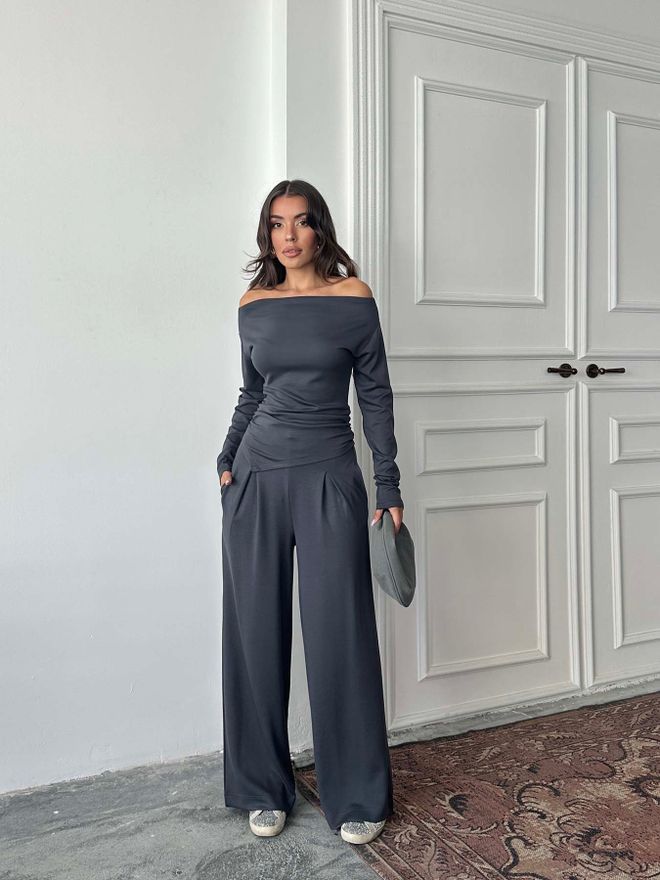 Radica Fashion Sivý Elegantný Neformálny Súprava S Palazzo Nohavicami Veľkoobchod s oblečením Neformálny