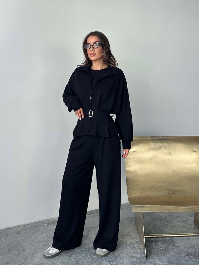 Radica Fashion Juodas Oversized Palazzo Rinkinys Su Užtrauktuku Didmeninė prekyba drabužiais Kokteilinė