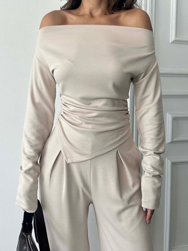 Radica Fashion Smėlio Rinkinys Kasdienis Elegantiškas Palazzo Plataus Kojų Didmeninė prekyba drabužiais Viršutiniai drabužiai su sagomis