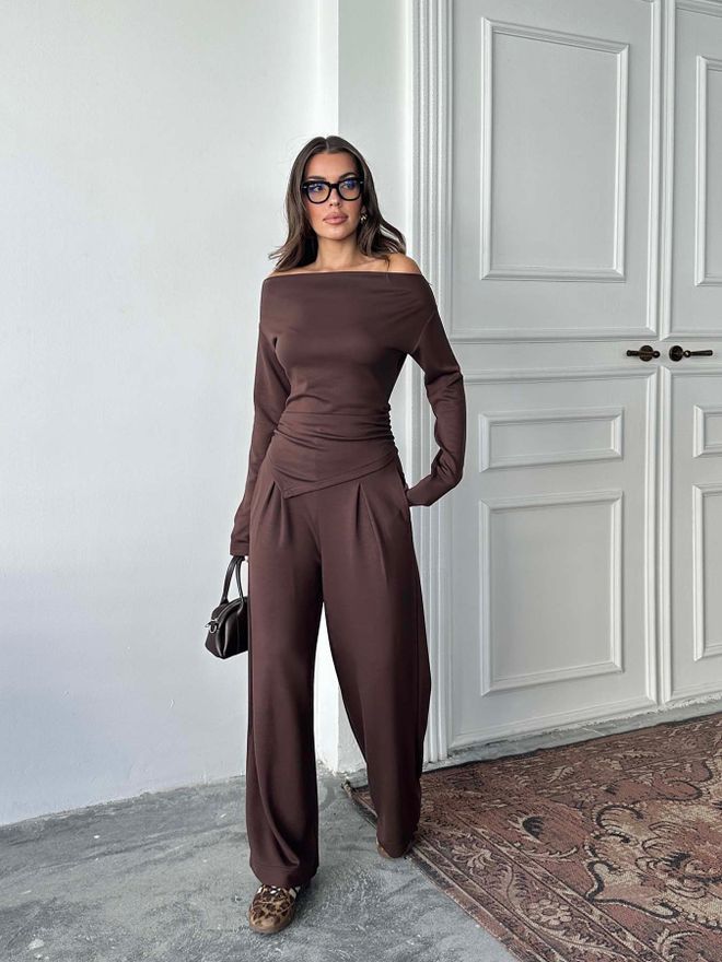 Radica Fashion Súprava Hnedá Neformálny Elegantný Palazzo Na Natiahnutie Veľkoobchod s oblečením Neformálny