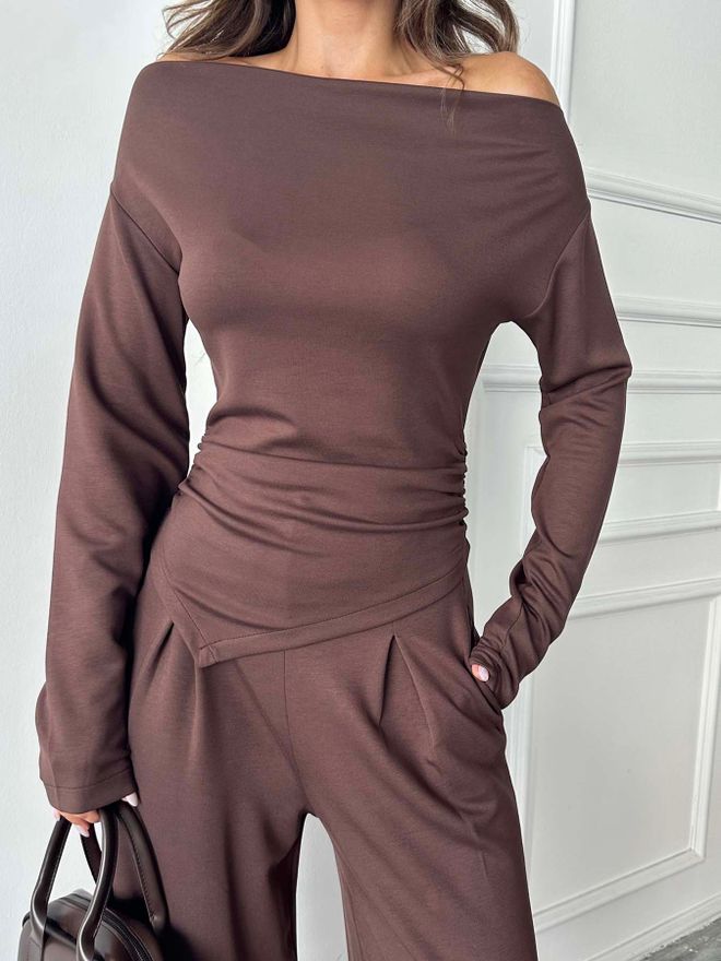 Radica Fashion Súprava Hnedá Neformálny Elegantný Palazzo Na Natiahnutie Veľkoobchod s oblečením Doma
